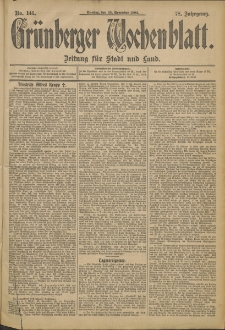 Grünberger Wochenblatt: Zeitung für Stadt und Land, No. 141 (25. November 1902)
