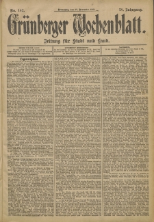 Gr&uuml;nberger Wochenblatt: Zeitung f&uuml;r Stadt und Land, No. 142 (27. November 1902)