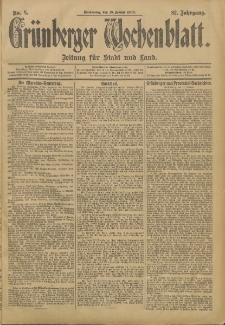 Gr&uuml;nberger Wochenblatt: Zeitung f&uuml;r Stadt und Land, No. 8. (18. Januar 1906)
