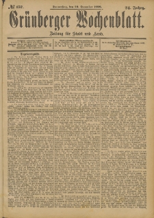 Gr&uuml;nberger Wochenblatt: Zeitung f&uuml;r Stadt und Land, No. 157. (29. December 1898)