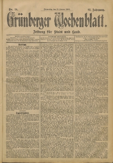 Grünberger Wochenblatt: Zeitung für Stadt und Land, No. 20. (15. Februar 1906)