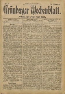 Gr&uuml;nberger Wochenblatt: Zeitung f&uuml;r Stadt und Land, No. 21. (17. Februar 1906)