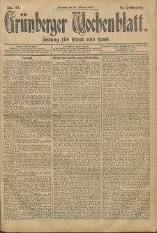 Grünberger Wochenblatt: Zeitung für Stadt und Land, No. 22. (20. Februar 1906)