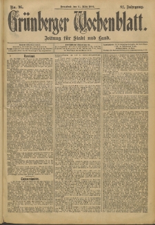 Grünberger Wochenblatt: Zeitung für Stadt und Land, No. 36. (24. März 1906)