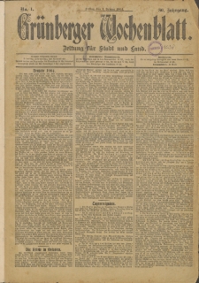 Gr&uuml;nberger Wochenblatt: Zeitung f&uuml;r Stadt und Land, No. 1. (1. Januar 1904)