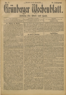 Gr&uuml;nberger Wochenblatt: Zeitung f&uuml;r Stadt und Land, No. 7. (16. Januar 1904)
