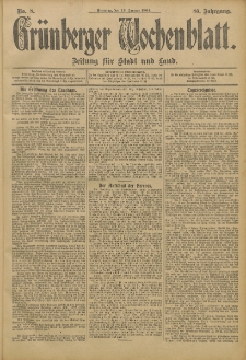 Gr&uuml;nberger Wochenblatt: Zeitung f&uuml;r Stadt und Land, No. 8. (19. Januar 1904)