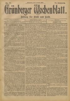 Gr&uuml;nberger Wochenblatt: Zeitung f&uuml;r Stadt und Land, No. 18. (11. Februar 1904)