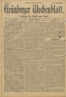 Gr&uuml;nberger Wochenblatt: Zeitung f&uuml;r Stadt und Land, No. 21. (18. Februar 1904)