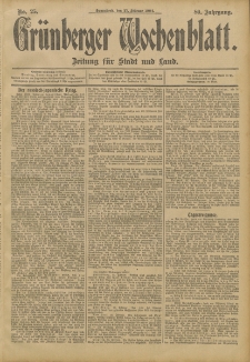 Gr&uuml;nberger Wochenblatt: Zeitung f&uuml;r Stadt und Land, No. 25. (27. Februar 1904)