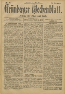 Gr&uuml;nberger Wochenblatt: Zeitung f&uuml;r Stadt und Land, No. 27. (3. M&auml;rz 1904)
