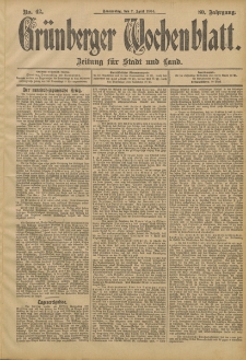 Gr&uuml;nberger Wochenblatt: Zeitung f&uuml;r Stadt und Land, No. 42. (7. April 1904)