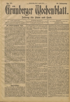 Grünberger Wochenblatt: Zeitung für Stadt und Land, No. 42. (7. April 1904)