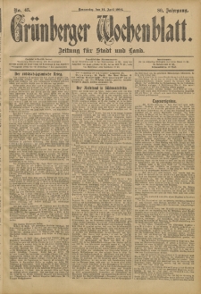 Grünberger Wochenblatt: Zeitung für Stadt und Land, No. 45. (14. April 1904)