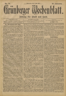 Gr&uuml;nberger Wochenblatt: Zeitung f&uuml;r Stadt und Land, No. 54. (5. Mai 1904)