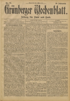 Gr&uuml;nberger Wochenblatt: Zeitung f&uuml;r Stadt und Land, No. 55. (7. Mai 1904)