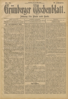 Gr&uuml;nberger Wochenblatt: Zeitung f&uuml;r Stadt und Land, No. 65. (31. Mai 1904)