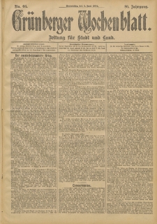 Gr&uuml;nberger Wochenblatt: Zeitung f&uuml;r Stadt und Land, No. 66. (2. Juni 1904)