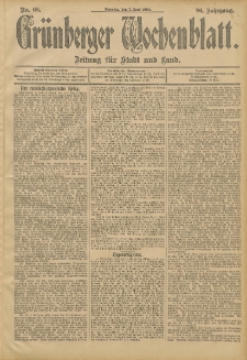 Gr&uuml;nberger Wochenblatt: Zeitung f&uuml;r Stadt und Land, No. 68. (7. Juni 1904)