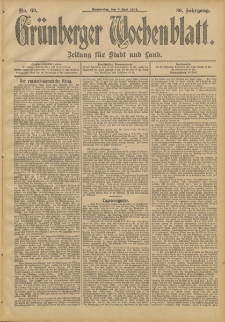 Gr&uuml;nberger Wochenblatt: Zeitung f&uuml;r Stadt und Land, No. 69. (9. Juni 1904)
