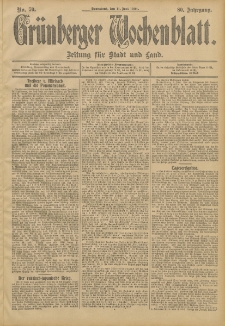 Gr&uuml;nberger Wochenblatt: Zeitung f&uuml;r Stadt und Land, No. 70. (11. Juni 1904)