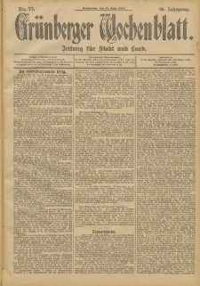 Grünberger Wochenblatt: Zeitung für Stadt und Land, No. 72. (16. Juni 1904)