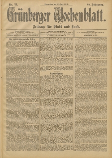 Gr&uuml;nberger Wochenblatt: Zeitung f&uuml;r Stadt und Land, No. 75. (23. Juni 1904)