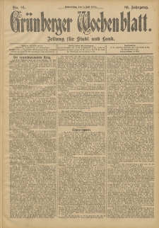 Gr&uuml;nberger Wochenblatt: Zeitung f&uuml;r Stadt und Land, No. 81. (7. Juli 1904)