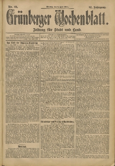 Grünberger Wochenblatt: Zeitung für Stadt und Land, No. 40. (3. April 1906)