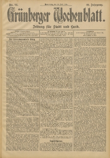 Gr&uuml;nberger Wochenblatt: Zeitung f&uuml;r Stadt und Land, No. 84. (14. Juli 1904)