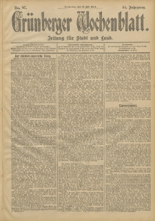 Gr&uuml;nberger Wochenblatt: Zeitung f&uuml;r Stadt und Land, No. 87. (21. Juli 1904)