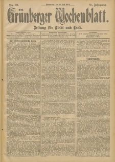 Gr&uuml;nberger Wochenblatt: Zeitung f&uuml;r Stadt und Land, No. 90. (28. Juli 1904)