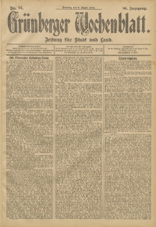 Gr&uuml;nberger Wochenblatt: Zeitung f&uuml;r Stadt und Land, No. 92. (2. August 1904)