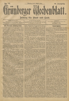 Grünberger Wochenblatt: Zeitung für Stadt und Land, No. 92. (2. August 1904)