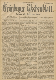 Gr&uuml;nberger Wochenblatt: Zeitung f&uuml;r Stadt und Land, No. 95. (9. August 1904)