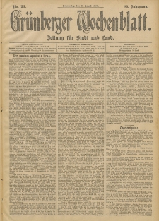 Gr&uuml;nberger Wochenblatt: Zeitung f&uuml;r Stadt und Land, No. 96. (11. August 1904)