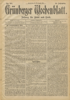 Gr&uuml;nberger Wochenblatt: Zeitung f&uuml;r Stadt und Land, No. 102. (25. August 1904)
