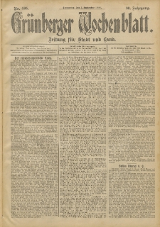 Gr&uuml;nberger Wochenblatt: Zeitung f&uuml;r Stadt und Land, No. 105. (1. September 1904)