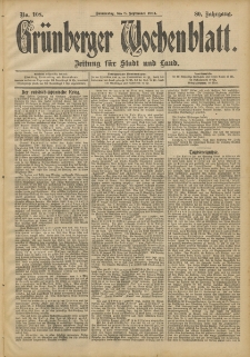 Gr&uuml;nberger Wochenblatt: Zeitung f&uuml;r Stadt und Land, No. 108. (8. September 1904)