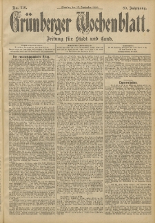 Gr&uuml;nberger Wochenblatt: Zeitung f&uuml;r Stadt und Land, No. 110. (13. September 1904)