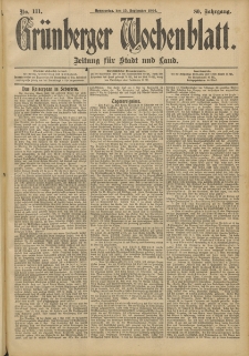 Gr&uuml;nberger Wochenblatt: Zeitung f&uuml;r Stadt und Land, No. 111. (15. September 1904)