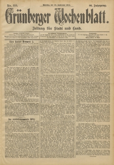 Gr&uuml;nberger Wochenblatt: Zeitung f&uuml;r Stadt und Land, No. 113. (20. September 1904)