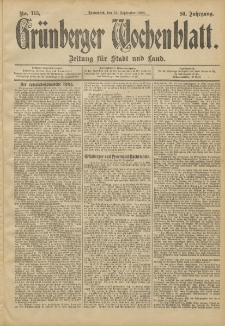 Gr&uuml;nberger Wochenblatt: Zeitung f&uuml;r Stadt und Land, No. 115. (24. September 1904)