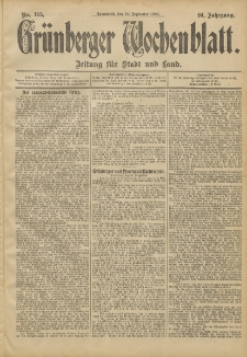 Grünberger Wochenblatt: Zeitung für Stadt und Land, No. 115. (24. September 1904)