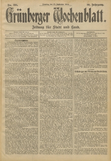 Gr&uuml;nberger Wochenblatt: Zeitung f&uuml;r Stadt und Land, No. 116. (27. September 1904)