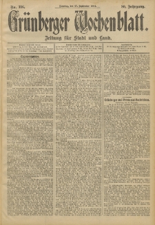 Grünberger Wochenblatt: Zeitung für Stadt und Land, No. 116. (27. September 1904)