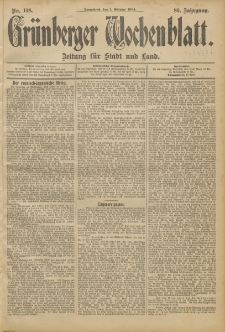 Gr&uuml;nberger Wochenblatt: Zeitung f&uuml;r Stadt und Land, No. 118. (1. Oktober 1904)