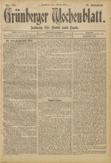 Grünberger Wochenblatt: Zeitung für Stadt und Land, No. 118. (1. Oktober 1904)