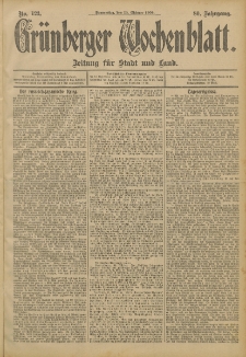 Gr&uuml;nberger Wochenblatt: Zeitung f&uuml;r Stadt und Land, No. 123. (13. Oktober 1904)