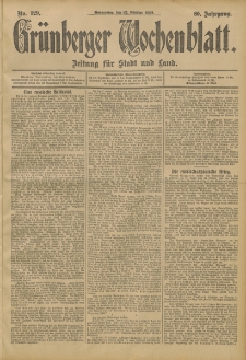 Gr&uuml;nberger Wochenblatt: Zeitung f&uuml;r Stadt und Land, No. 129. (27. Oktober 1904)